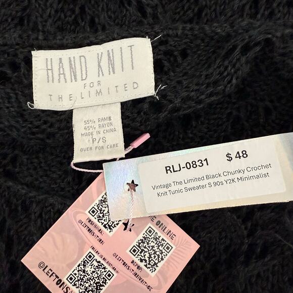 Vintage The Limited Black Chunky Crochet Knit Tunic Sweater S 90s Y2K Minimalist - Picture 5 of 5